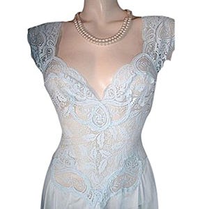 Vintage Rare Style Olga Nightgown All Lace Spandex Bodice in Cherub Blue Large
