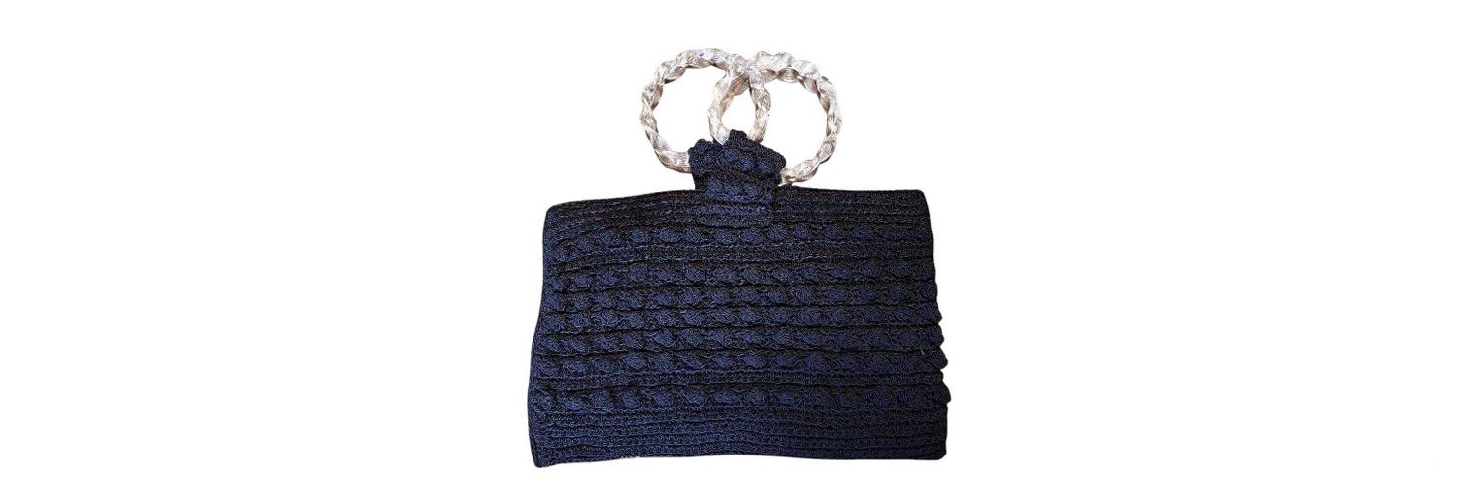 Vintage 40s 50s Navy Crochet Cord Handbag Twisted Lucite Circular 