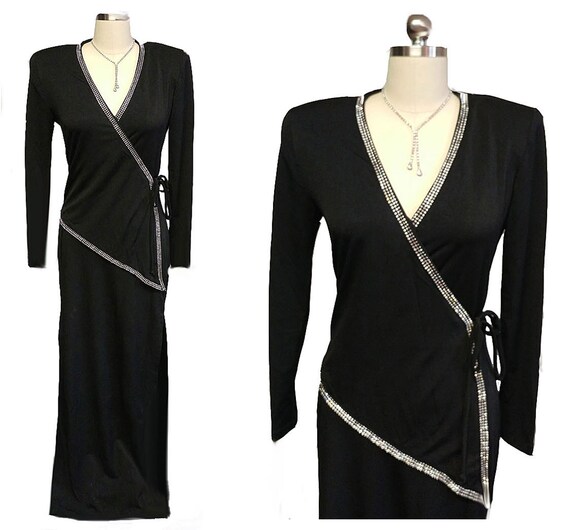 Vintage 80s Betsy & Adam Rhinestone Evening Gown … - image 1