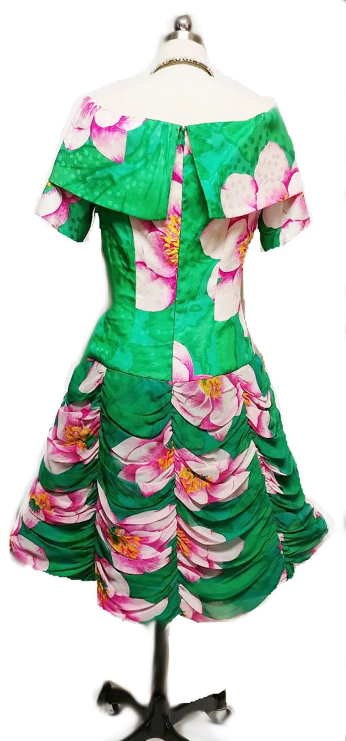 Vintage 1980 Jayna New York Jacquard Silk Chiffon Draped Swags Cocktail