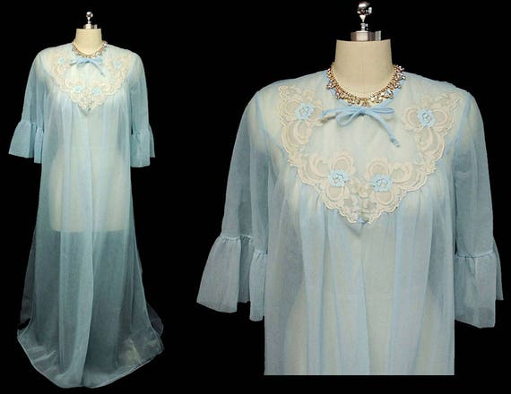 Vintage Deena Lace Applique Sheer Peignoir in Nept