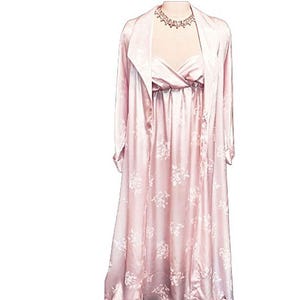 Vintage New 80s Italy Satin Peignoir Nightgown Set Baby Pink Tag New Old Stock