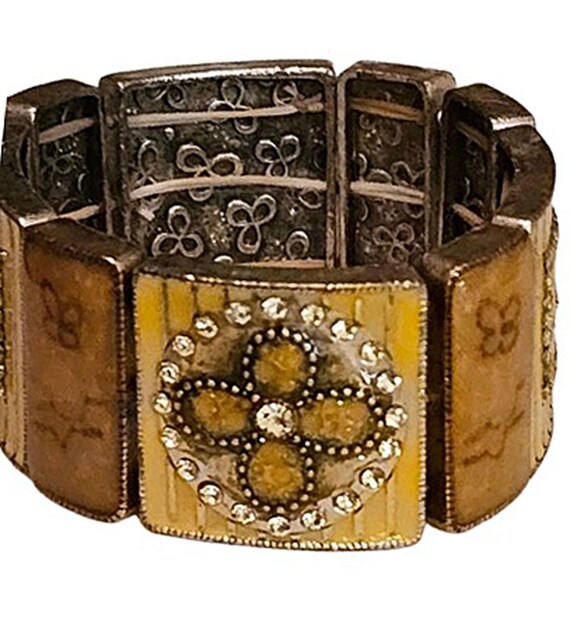 Vintage Pilgrim Danish Design Enamel Glass Rhinestone Stretchy