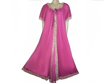 Vintage Intime Raspberry Ripple Nylon Peignoir Nightgown Set: Lace Trim, Size Small