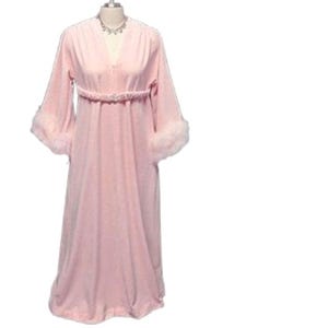 Vintage Saks Fifth Avenue Pink Marabou Velour Dressing Gown Robe