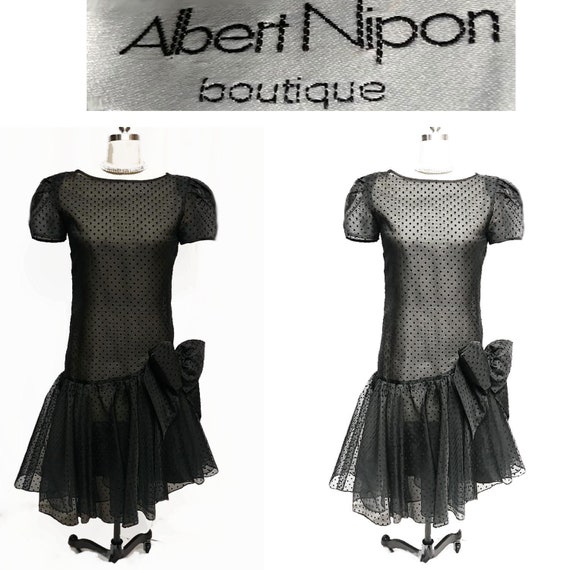 Vintage ALBERT NIPON Boutique Silk Velvety Dotted… - image 1