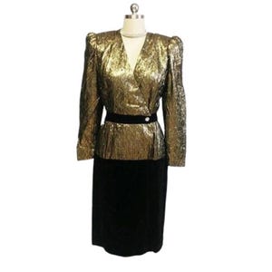 slim fit dress slacks Chic 1970s Halston Deep Metallic Gold Lame Lurex Full Length Caftan Dress w  Notched Neckline