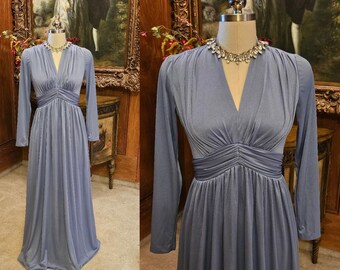 Vintage Miss Elliette Ruched Evening Gown in Deep Periwinkle  vintage evening gown  designer evening gown Gifts for Her