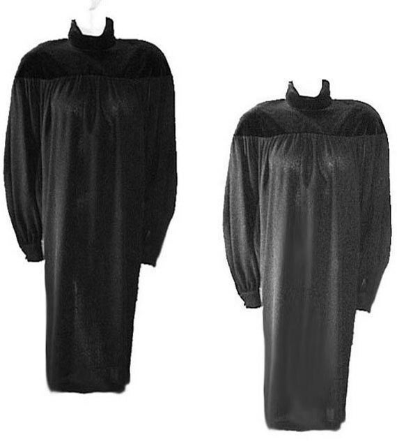 Vintage Jaeger Dress Black Velvet Wool Crepe Even… - image 1