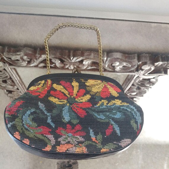 Vintage Floral Needlepoint Purse Tapestry Purse P… - image 5