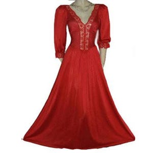 Vintage Rare Olga Spandex Lace Nightgown with Sleeves in Salsa