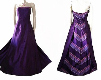 Vintage Victor Costa Evening Gown: Mulberry Purple Taffeta Ball Gown