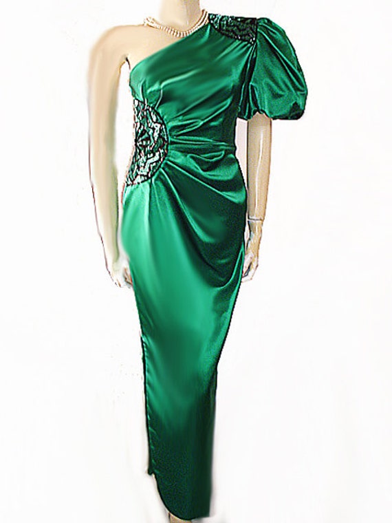 Vintage Miss Bergdorf Evening Gown Satin Beaded On