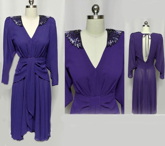 Vintage Casadei 80s Beaded EpaulettesEvening Dress