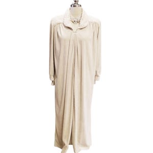 Vintage Diamond Tea Pre-Owned Velour Robe Dressing Gown In Fawn Satin Accents