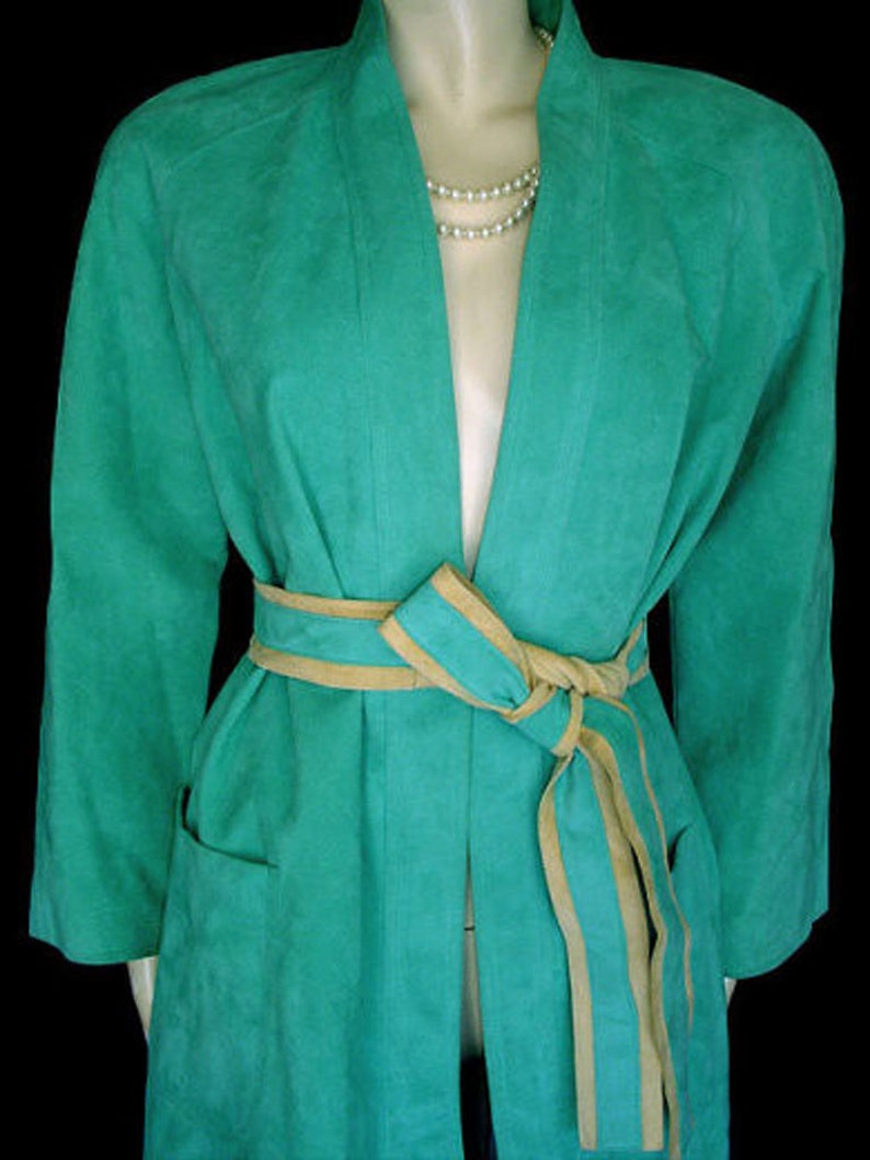 SALE Vintage Turquoise /& Buckskin Look Ultrasuede Coat designer coat 70s coat wrap coat fall coat