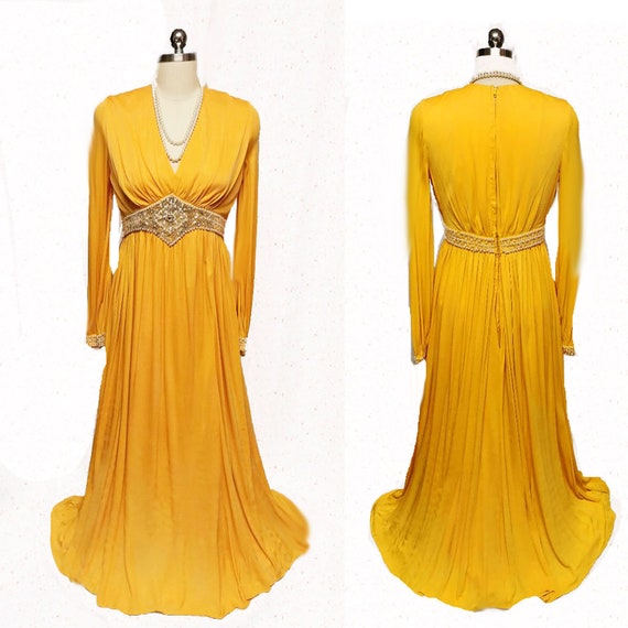 Glamorous Vintage Grand Sweep Evening Gown Rhines… - image 1