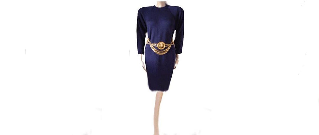st john santana knit dress 90s St John Knit Ruffle Dress | XS-S