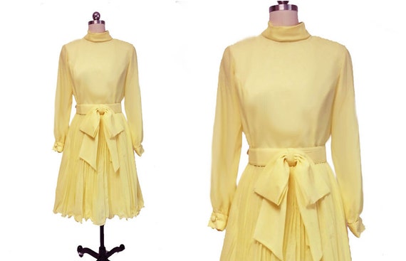 Vintage 50s 60s Pleated Party Cocktail Dress w Bo… - image 1