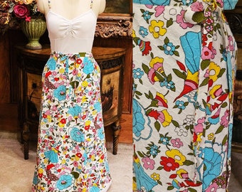 Vintage 1950s Elizabeth Arden Floral Wrap Skirt with Bow vintage skirt vintage designer skirt Gifts for Her