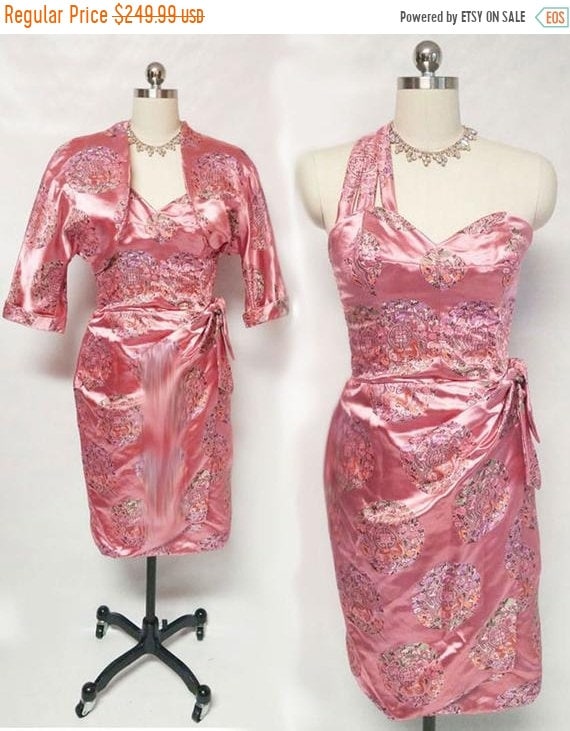 Vintage Bombshell Sarong Satin brocade Dress Match