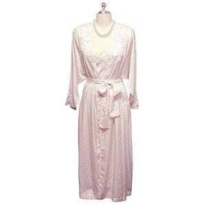 Vintage Natori Satiny Peignoir & Nightgown Dots Lace Appliques Blush Pink bridal peignoir bridal nightgown bridal set pink Gifts for Her
