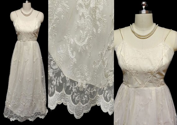 Vintage Ivory Embroidered Lace Evening Gown Innoce