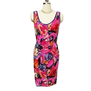 Vintage Rose Periwinkle Black Beaded Sequin Pearl Silk Cocktail Dress Low Back