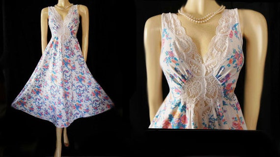 Vintage Rare Floral Cotton Olga Nightgown Spandex… - image 1