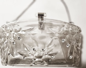 Vintage Sparkling Rhinestone Lucite Evening Purse So Cute & Feminine  designer purse 50s purse rhinestone purse 60s purse Gifts for Her