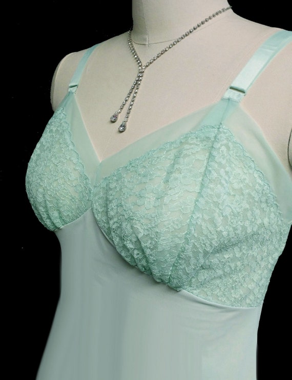 Vintage Seamprufe Slip Lace in Sea Green Dress Sl… - image 5