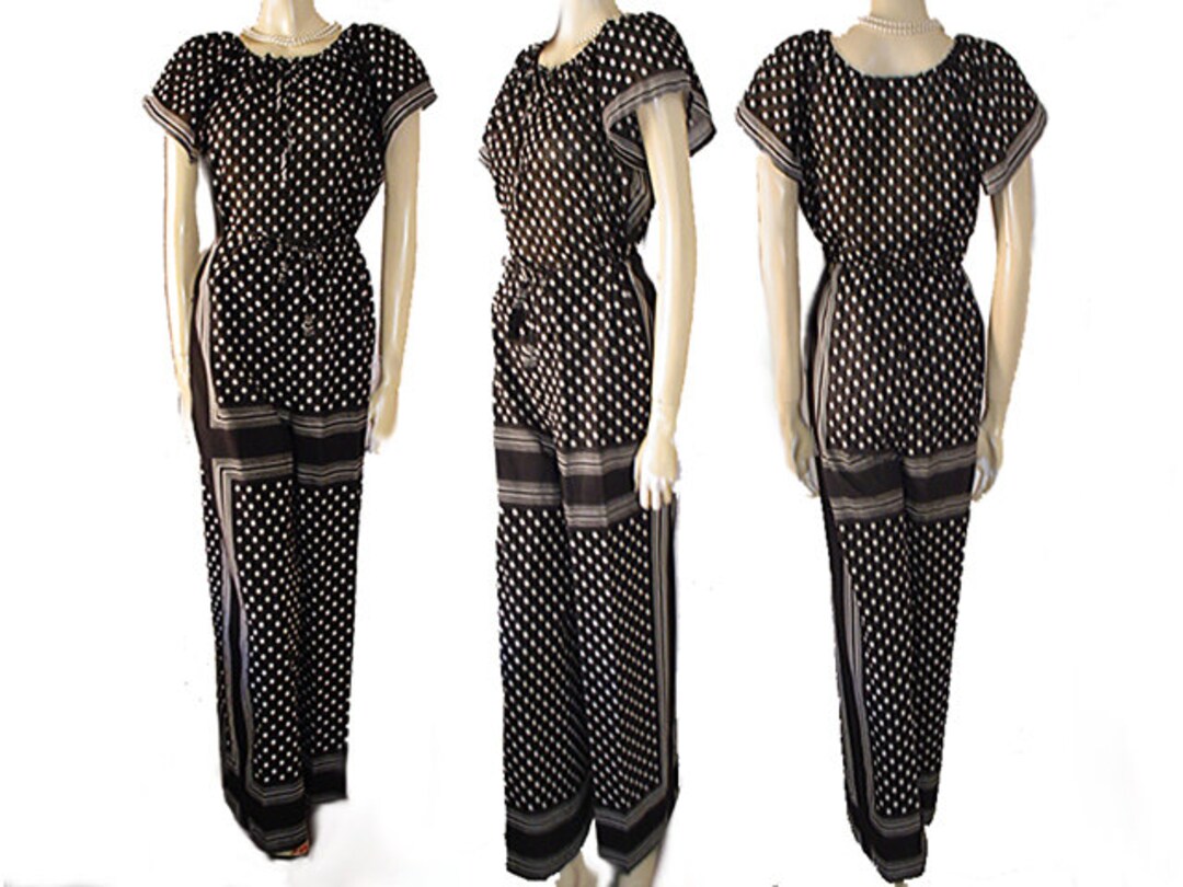 Vintage Saint Tropez West Dots Stripes Palazzo Pants Top Set