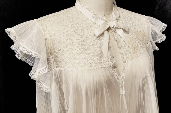 Vintage Sheer Pleated Nightgown w Lace Yolk Flutter S… - Gem