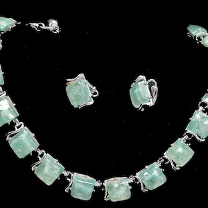Vintage Coro Thermoset Confetti Sea Green Aqua Necklace and Earrings Set