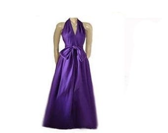 Vintage A.J. Bari Amethyst Halter Evening Gown – Satin Peau de Soie, Size 4