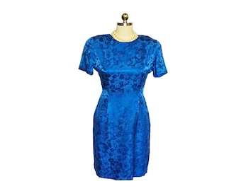 Vintage Papell Too Petites Royal Blue Silk Dress