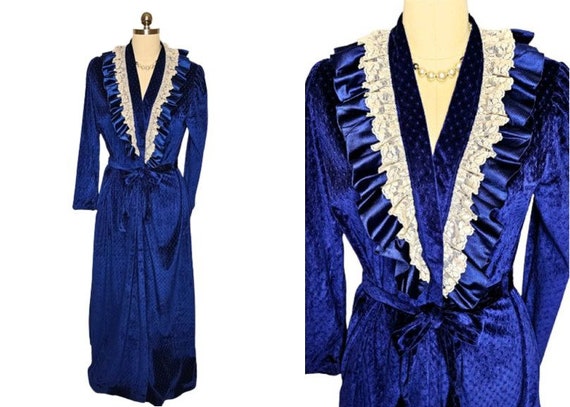Vintage Annie Velour Wrap Robe Dressing Gown in S… - image 1