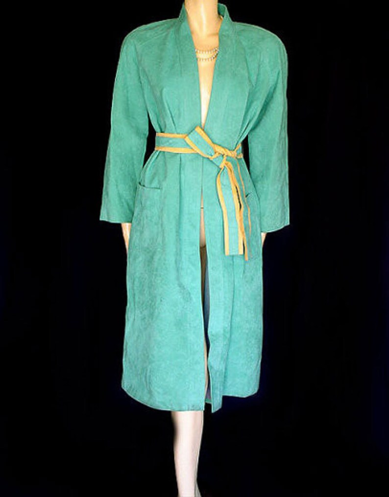 SALE Vintage Turquoise /& Buckskin Look Ultrasuede Coat designer coat 70s coat wrap coat fall coat