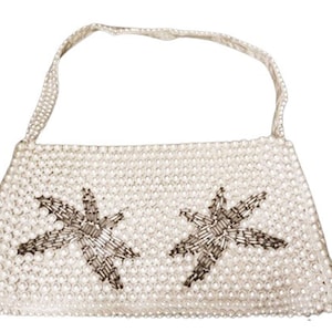Vintage 1960s Pearl and Silver Shot Evening Bag w Metal Zipper vintage Purse vintage pearl handle purse 50s purse 60s handbag evening bag