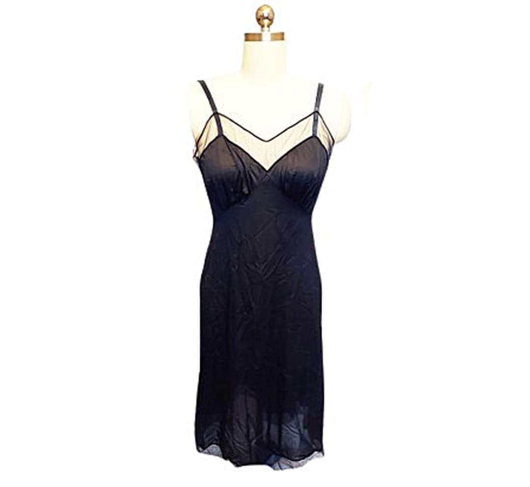 Vintage 50s Black VANITY FAIR Nylon Tricot Slip Dress - 38 T