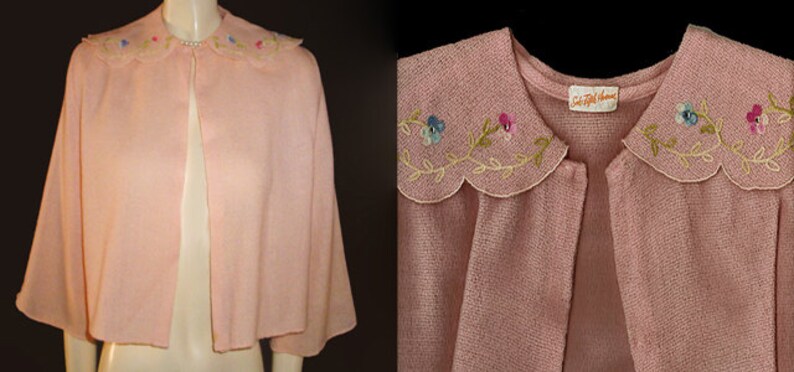 Vintage Saks Fifth Avenue Embroidered Sparkling Rhinestone Sweater Bed Jacket designer bed jacket pink rhinestone bed jacket