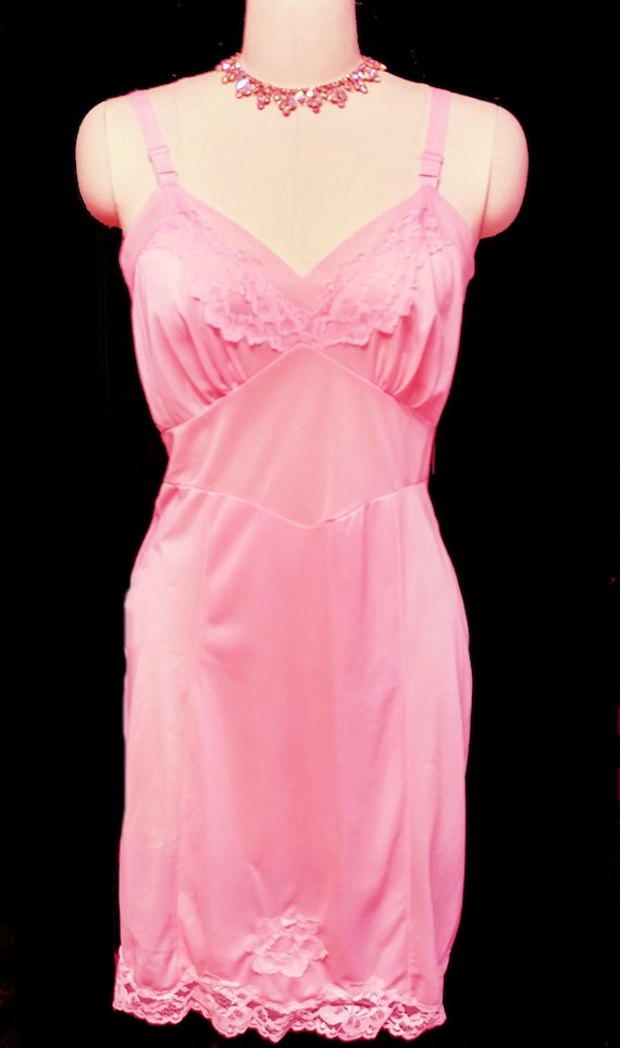 Vintage Movie Star Bubble Gum Pink Lace Slip desi… - image 2