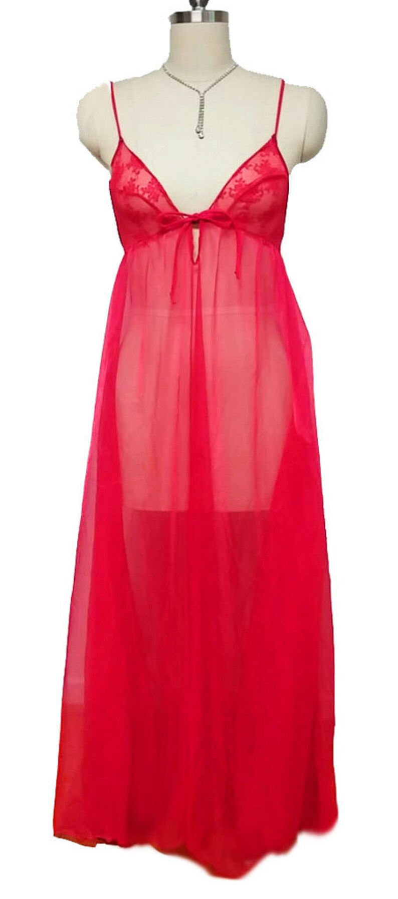 Vintage Sheer Fredericks of Hollywood Sheer Nightgown in Lipstick Red