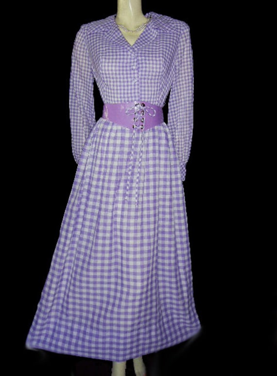 Vintage Purple & White Checked Lace Up Corset Cum… - image 2