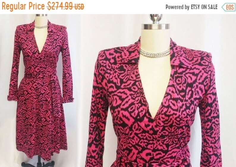 pink and black wrap dress