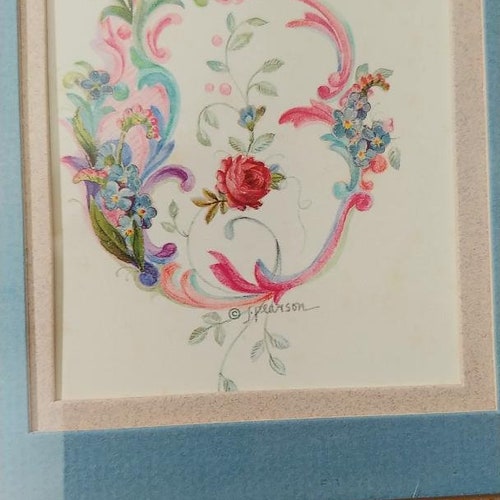 Vintage J Pearson LOVE Picture Double Matted Exquisite Gold Frame Large floral painting shops for baby gift childs room artist painting