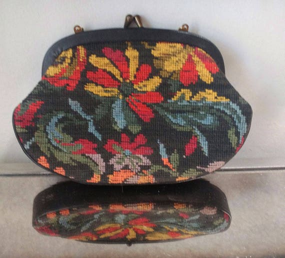 Vintage Floral Needlepoint Purse Tapestry Purse P… - image 3