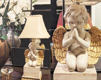 Adorable Vintage Angel with Gorgeous Gold Wings Table Lamp Distressed Cherub lamp vintage lamp angel lamp Gift for Her Gifts for Her