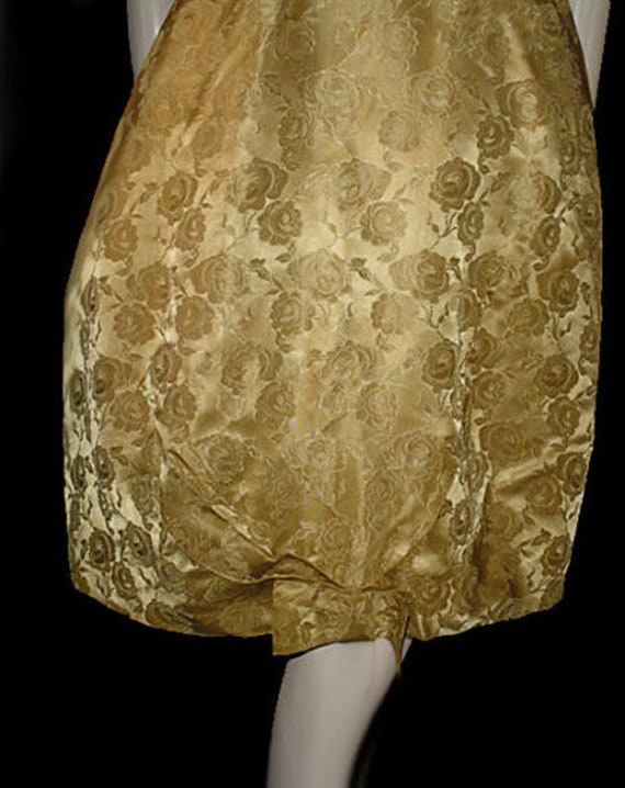 Vintage 50s Gold Brocade Party Dress w Roses & Bo… - image 6