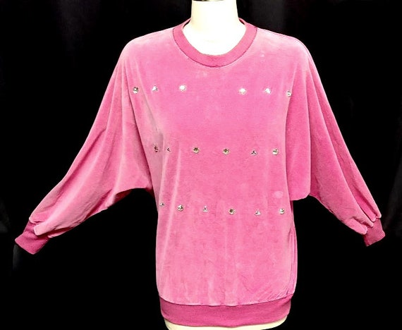 Vintage Chaus Hot Pink Rhinestone Studded Velour T